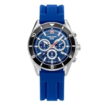 Image of swiss alpine military Men&#039;s Watch Analogue Quartz Chronograph 7034.9 Silicone, Steel/Blue/Blue/Black 9836sam