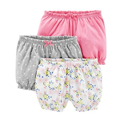 Image of Simple Joys by Carter&#039;s Baby Girls&#039; 3 Pack Bloomer Short, Grey Hearts/Pink/White Floral, 0 Months (Pack of 3)