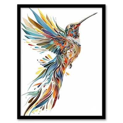Image of Artery8 Colourful Abstract Sylph Hummingbird Folk Art Living Room Artwork Framed Wall Print A4