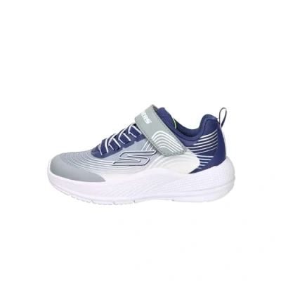 Image of Skechers Microspec Advance Sneaker, Navy, Gray, &amp; White Textile/Navy Synthetic, 11 UK Child