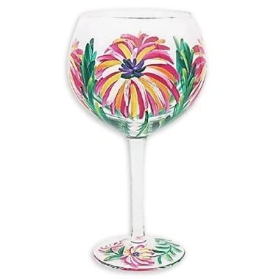 Image of lesser and pavey LP48089 Hand Painted Gin Glass Tropical Flowers 1 Piece 9x9x21 cm Accessory, Multi Coloured