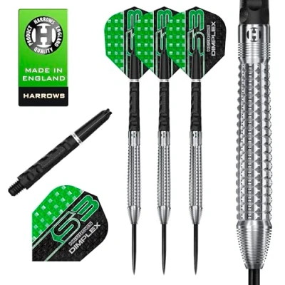 Image of Harrows Dimplex Bomb &amp; Tapered Darts Set I Professional 90% Tungsten Steel Tip ALL Weights 10pc with Black Midi Shafts Flights (Tapered Shape, 26g)