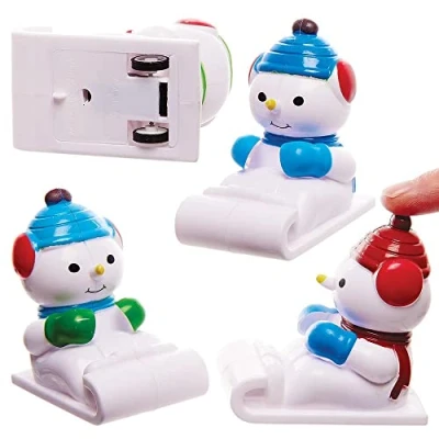 Image of Baker Ross FX411 Snowman Sleigh Pull Back Racers Pack of 4, Xmas Racing Toys for Kids, Kids Party Bags and Christmas Stockings