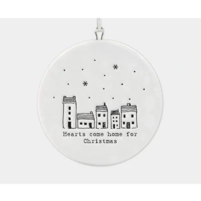 Image of East of India Flat Porcelain Bauble Hearts Come Home for Christmas Decoration