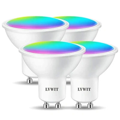 Image of LVWIT GU10 Led Bulb,Smart RGB Tuya APP Bulbs,5W Replace 35 Watt, 350Lm,Compatible with Alexa, Echo, Google Assistant, TUYA/Smart Life Bulbs (Pack of 4)