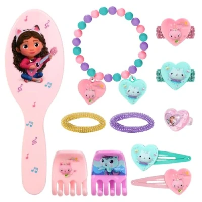 Image of Gabby&#039;s Dollhouse 11pcs Girls Kids Hair Accessories Clips Comb Bands and Beauty Set