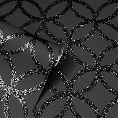 Image of Arthouse Sequin Geo Black Wallpaper 921708