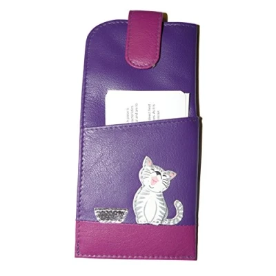 Image of Ziggy Cat Glasses case by Mala Leather 5117 99 Soft Wide tab top Ladies … (Purple)