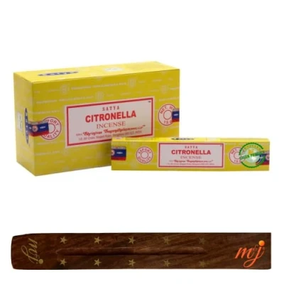 Image of Original Satya Nag Champa Citronella incense sticks with M&amp;J holder Full Box for Aromatherapy, Spa, Yoga, Weddings, Meditation, Healing, Positivity and Relaxation