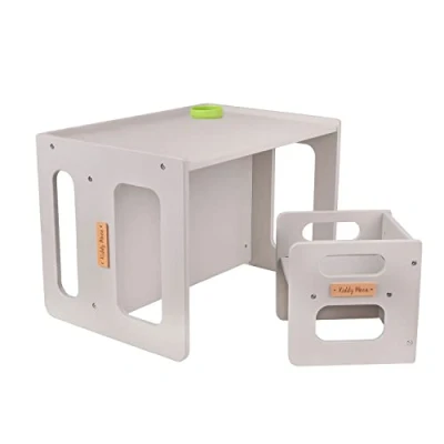 Image of KiddyMoon Wooden Table With Chair For Kids Furniture Set Baby Multifunctional Activity Play Babies Children Bedroom Desk Montessori Toy TC 001, Grey