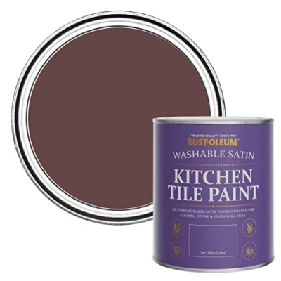 Image of Rust Oleum Purple water resistant Kitchen Tile Paint in Satin Finish Mulberry Street 750ml