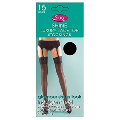 Image of Silky Ladies Shine Lace Top Stockings 15 Denier ED013 Black One Size