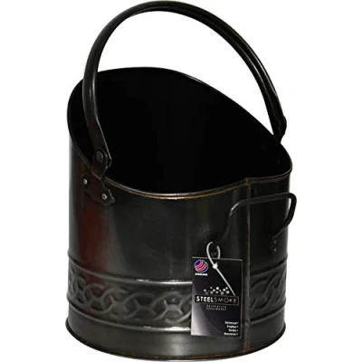 Image of Heavy Duty Mini Metal Fireplace Round Coal Scuttle Bucket Hod (Pewter)