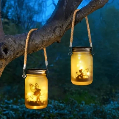 Image of Garden Mile 2 x Solar Powered Hanging Fairy Lantern Accessories Outdoor Decorations Mason Jar Lighting with 30 LEDs Firefly Lights Pack Decoration