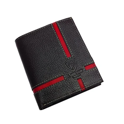 Image of J. Wilson London Designer Real Leather Mens Women Wallet Card Holder Bifold Purse with Gift Box (Red/Black)