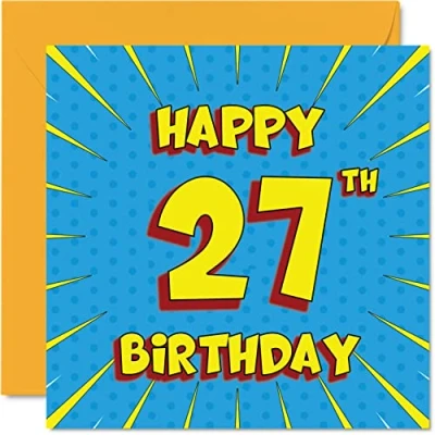 Image of Fun 27th Birthday Cards for Men Woman Comic Book Happy Card Sister Auntie Uncle Son Daughter Brother Cousin Nephew Niece, 145mm x Greeting Cards,