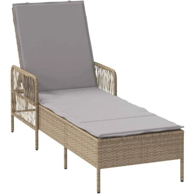 Image of vidaXL Sun Lounger Beige and light grey PE Rattan 157 x 55 92 cm