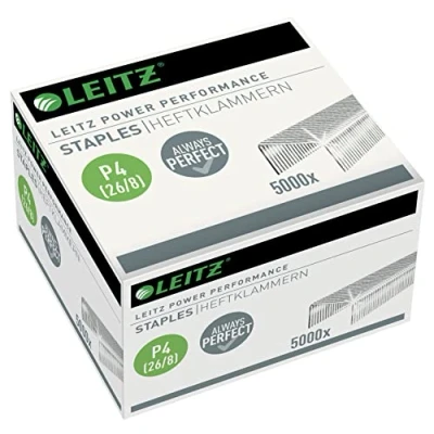 Image of Leitz 55590000 P4 Power Performance 26/8 Staples, Strong Steel, Length 8 mm, 5000 Staples Up to 40 Sheet Capacity