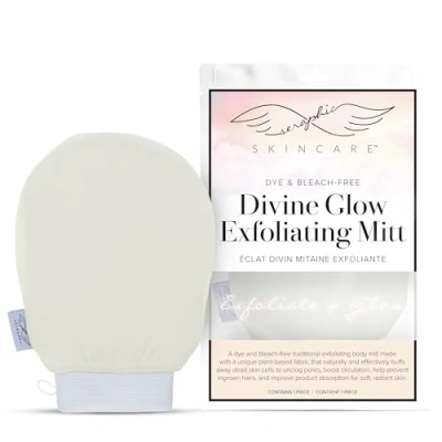 Image of Seraphic Skincare Divine Glow Exfoliating Mitt (1pc) 100%, Dye Free, Bleach Free Vegan Viscose Korean Glove Body Exfoliator for Self Tan Removal &amp; Keratosis Pilaris