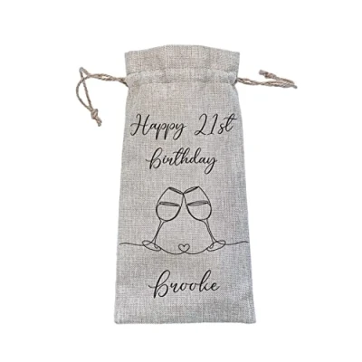 Image of Drifting Ducks Personalised Birthday Burlap Style Wine Bottle Bag 18th 21st 30th 40th 50th 60th 65th 70th 80th 90th 100th Gift