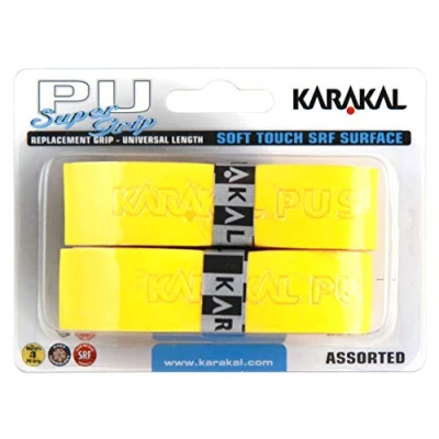 Image of Karakal Super PU Replacement Grips Pack of 2 Tennis Squash Badminton Retail Package (Yellow)