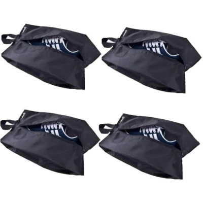 Image of 4 Portable Nylon Travel Shoe Bags Dust Proof Storage Bag Organiser with Zipper Closure for Shoes, Trainers, Heels, Black