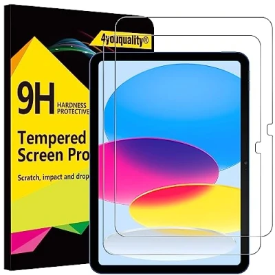 Image of 4youquality [2 Pack Screen Protector for iPad 10 (10.9 Inch, 2022 Model, 10th Generation), 9H Tempered Glass Film, Anti Scratch, Impact Resistant