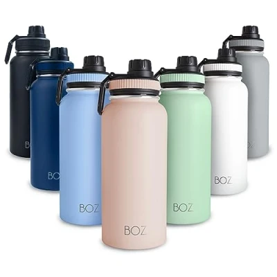 Image of BOZ Stainless Steel Water Bottle 1l, Insulated Bottle, Wide Mouth BPA Free 1 Litre Vacuum Double Wall Metal Blush Pink