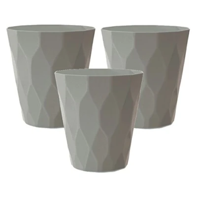 Image of Prosper Plast Set of 3 Rock Beautiful Modern Design Flower Pot Height (17cm, Stone Grey)
