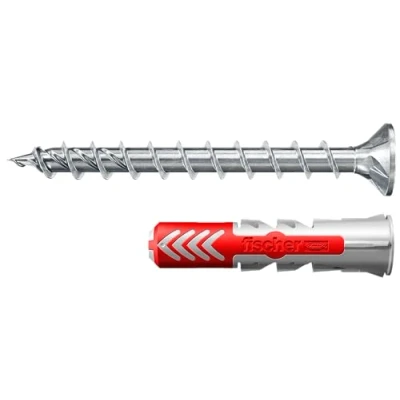 Image of fischer 564789 DUOPOWER S, Universaldübel mit PowerFast II Schraube, 2 Komponenten, Kunststoffdübel zur Befestigung in Beton, Ziegeln, Stein, Gipskarton UVM, Dübel + 50 Schrauben, red, 8 x 40 ETA