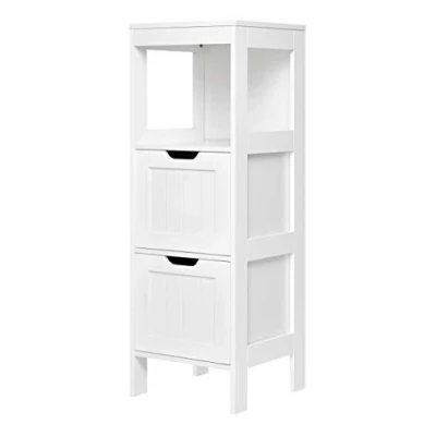 Image of Mondeer Bathroom Cabinet with 2 Drawers Storage Unit Modern Wooden Floor for Bathroom, 30 x 89 cm (L W H), White