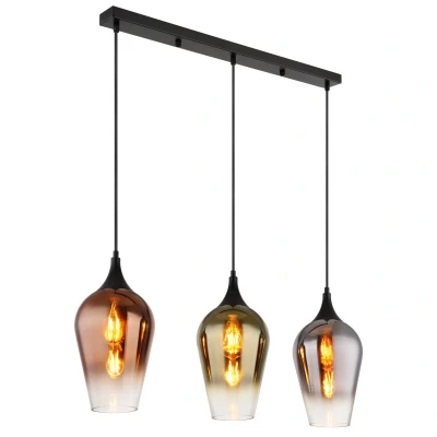 Image of Lavus Bar Pendant Ceiling Light Matt Black Copper Glass Shade 3x E27