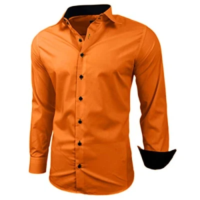 Image of Baxboy Men&#039;s Shirt Slim Fit Easy to Iron for Suit, Business, Wedding, Leisure Long Sleeve Shirts Men R 44 Orange XL