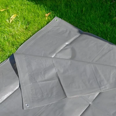 Image of Heavy duty gray waterproof tarpaulin/ground sheet,uv resistant,reinforced hems and corners,eyelets every 1m, (1m x1m)