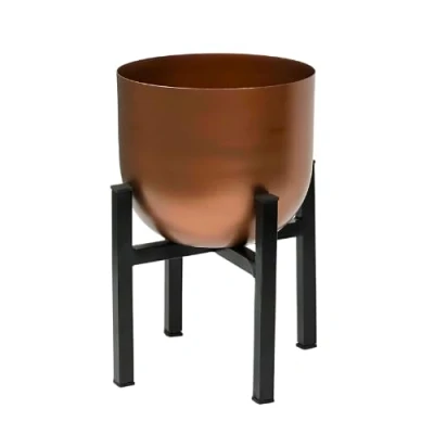 Image of Large Versatile Metal Table Top Planter with Reversible Stand Plant pot for Indoor/Outdoor Flower Herb Garden Container Organizer decor (Bronze/Copper Colour Black Stand)