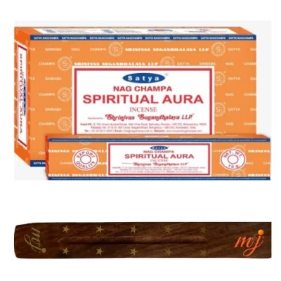 Image of Original Satya Nag Champa Spiritual Aura incense sticks with M&amp;J holder Full Box for Aromatherapy, Spa, Yoga, Weddings, Meditation, Healing, Positivity and Relaxation