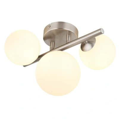 Image of Riha Globe Ceiling Light Nickel Matt Opal Glass Shade 3x G9 3000K