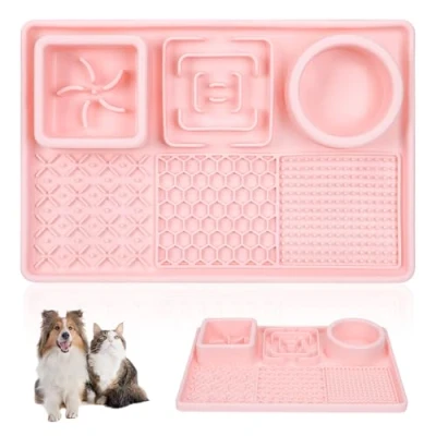 Image of Slow Feeder Bowl Anti slip Licking Mat for Medium Dogs and Puppies, Feeding Lick Cats Training Anxiety Boredom Relief (Pink)