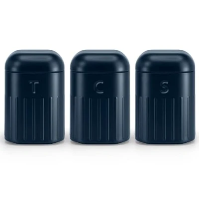 Image of EHC Set of 3 Airtight Tea, Coffee &amp; Sugar Food Storage Canisters Jars Set,Containers, Navy Blue