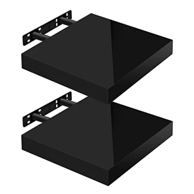 Image of WOLTU High Gloss Floating Shelves,Set of 2 Wall Shelf,CD DVD Storage Corner Shelf, Premium Wooden Shelves for Bedroom LivingRoom kitchen 25x22.9x3.8cm, Black, RG9488sz
