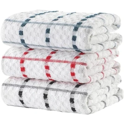 Image of RAYMSTER Kitchen Terry Tea Towel (40 x 65 cm) 100% Pure Cotton Assorted Colors Super Absorbent Soft Touch Dish Towels Bar Check Designed (Pack of 9)
