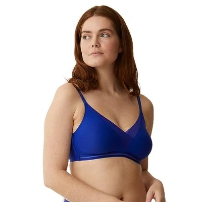 Image of Naturana Soft Feel Good Bra with Mesh Detail Cozy Wireless Women&#039;s Supportive 36 Indigo Blue C