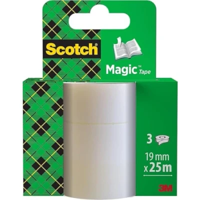 Image of Scotch Magic Invisible Tape 3 Refill Rolls, 19mmx25m General Purpose Sticky for Document Repair, Labelling &amp; Sealing
