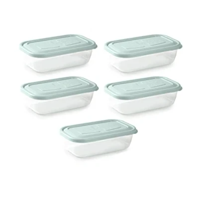 Image of Unishop Set of 5 Plastic Food Containers, BPA Lunch Boxes, Microwave, zer and Dishwasher Safe, Pastel Colours (Green, 600 ml)