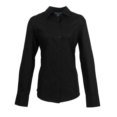 Image of Premier Womens/Ladies Signature Oxford Long Sleeve Work Shirt (Black) Size 8 UK
