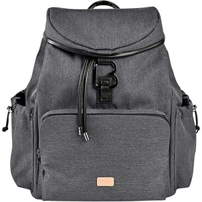 Image of Béaba Diaper Bag, Changing Backpack, Large Capacity 22 L, 13 Storage Compartments, Extensive Accessories, Waterproof, Vancouver Dark Grey
