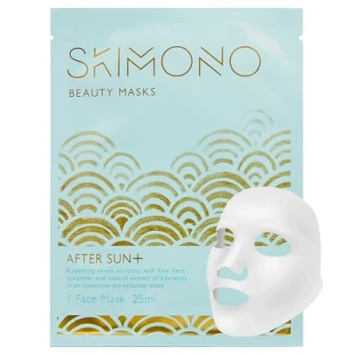 Image of After Sun Moisturising Face Mask Bio Cellulose Sheet with Aloe Vera, Cucumber &amp; Edelweiss Soothing, Facial Skincare for Recovery, Vegan, Cruelty Free by SKIMONO (1 Pack)