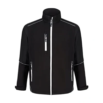 Image of ØRN Fireback (4283) Mens Workwear Softshell Jacket with High Visibility Piping and Zip, Breathable, Water Resistant, Machine Washable Black/Black, Extra Small