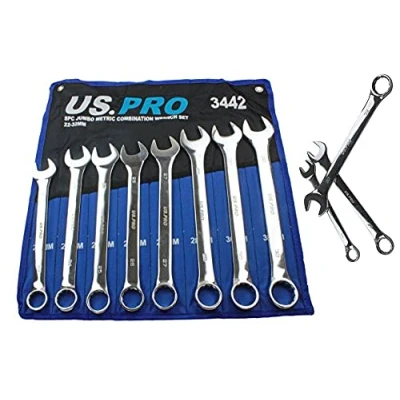 Image of us. pro Jumbo Spanners 8pc Long Reach Combination Wrench Spanner Set 22mm 32mm