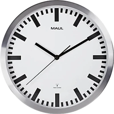 Image of Maul MAULpilot Wall Clock Brushed Aluminium 305 mm Radio Synchronised Time Keeping Mechanism Silver